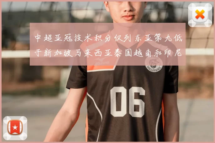 中超亚冠技术积分仅列东亚第九低于新加坡马来西亚泰国越南和印尼