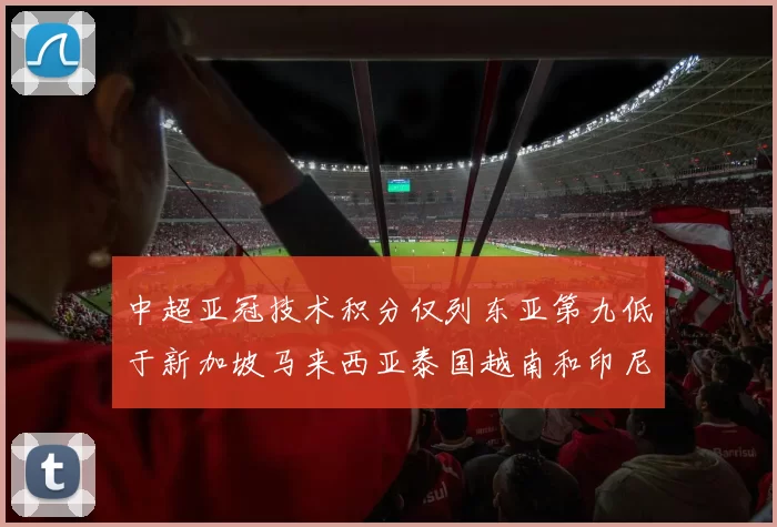 中超亚冠技术积分仅列东亚第九低于新加坡马来西亚泰国越南和印尼